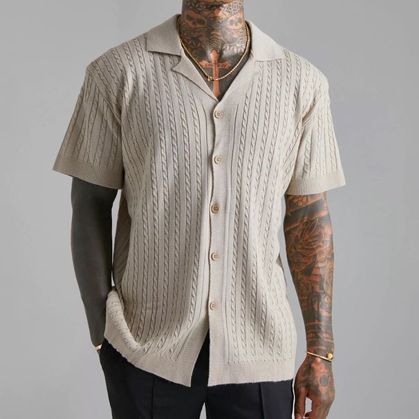 Men's Clothing men's knitted button short sleeved shirt Summer men's breathable short sleeved shirt wholesale_voghion.com