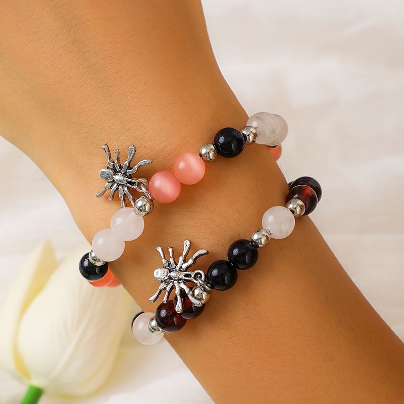 Gioielli transfrontalieri europei e americani, set di braccialetti personalizzati con ciondolo ragno di Halloween, gioielli elastici con perline di agata semplice_voghion.com