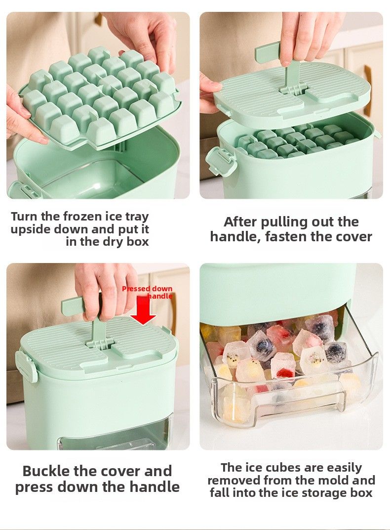 Nuovo contenitore per ghiaccio multistrato per uso domestico con cassetto, macchina per il ghiaccio multiuso, stampo per cubetti di ghiaccio portatile con griglia per ghiaccio pressata_voghion.com