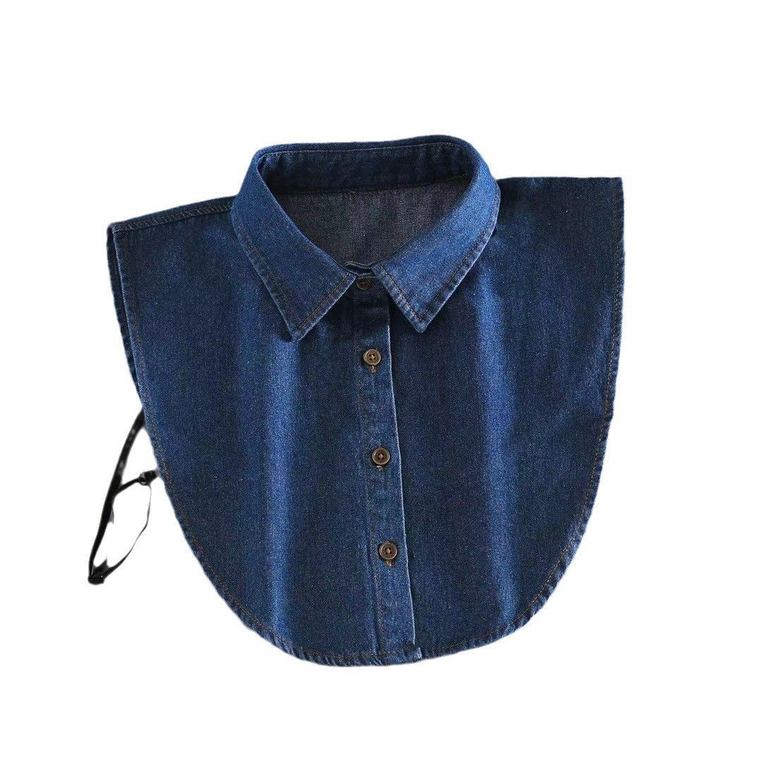 Maglione blu chiaro con colletto a punta in denim da donna, intimo autunnale e invernale coordinato, temperamento elegante con colletto antivento_voghion.com