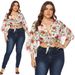 Dámský šifonový kardigan s potiskem růží a zvonovými rukávy, plus size, zavázaný krátký top_voghion.com