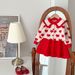 Completo cardigan e vestito in maglia per bambine con ricamo a cuore - Completo morbido a maniche lunghe per bambine e bambini (3-8 anni, 90-130 cm) - Rosso/Rosa/Verde_voghion.com
