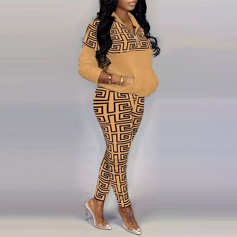 Vêtements pour femmes de grande taille, ensemble deux pièces populaire à manches longues avec fermeture éclair, imprimé à la mode_voghion.com