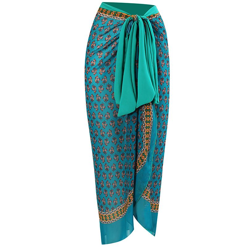 [Bohemian style multi-color vacation women's swimsuit] One-piece halter neck tie sexy sunscreen gauze skirt _voghion.com