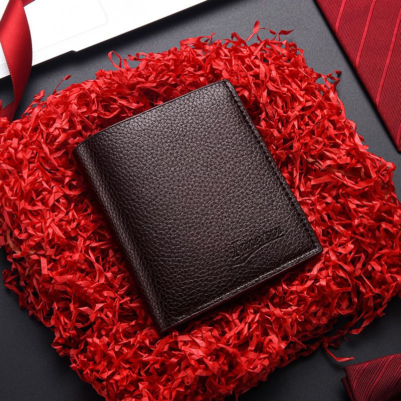 Portafoglio da uomo verticale personalizzato alla moda aziendale universale semplice con motivo litchi e cerniera sottile_voghion.com