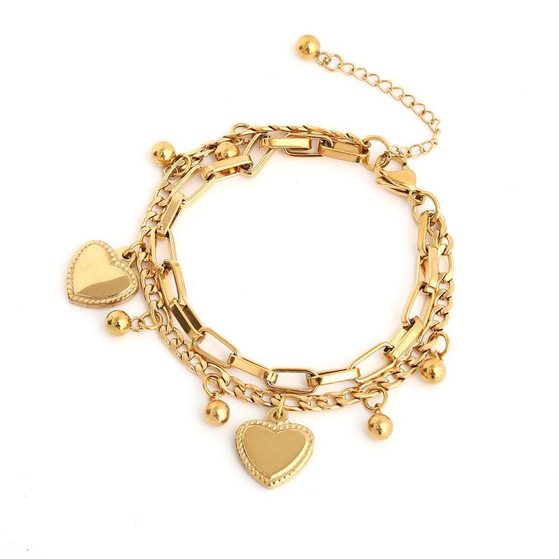 Bracciale a catena con perline rotonde, stile hip hop, a doppio strato, con cuore e coppia_voghion.com