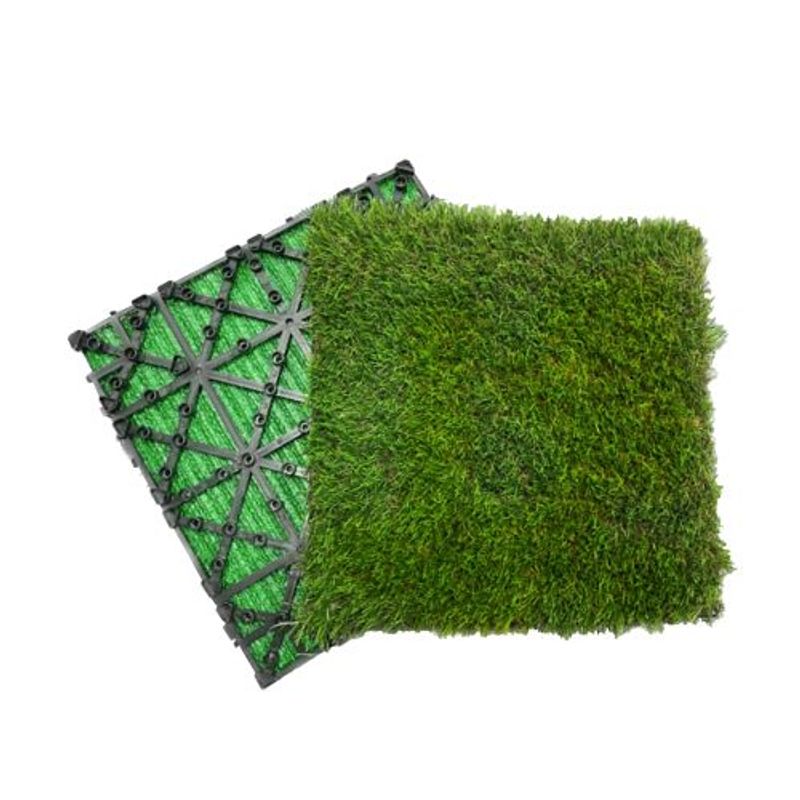 Artificial Grass Turf Tiles Interlocking Set Of 35pcs, Grass Tiles Self-draining For Pet Indoor/Outdoor Flooring Decor, 12x12in_voghion.com