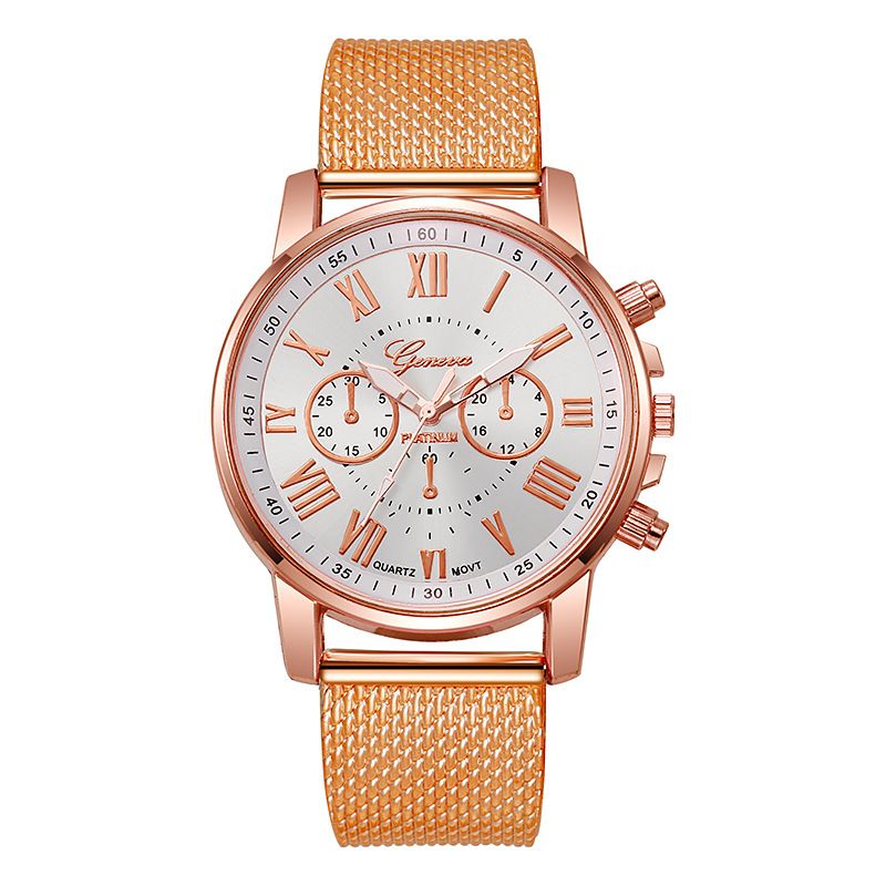2025 New PU Mesh Strap Three Eye Geneva Quartz Fashionable Casual Couple Scale Watch_voghion.com