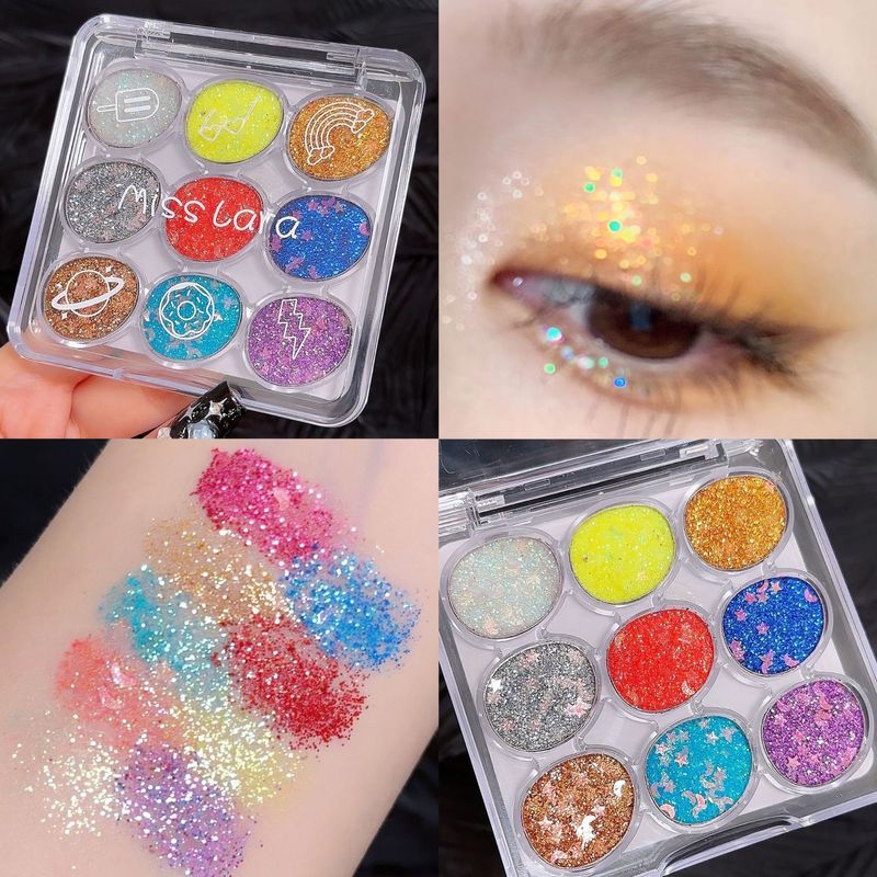 Ombretto per bambini con paillettes grandi e glitter a nove colori, per il trucco da palcoscenico_voghion.com