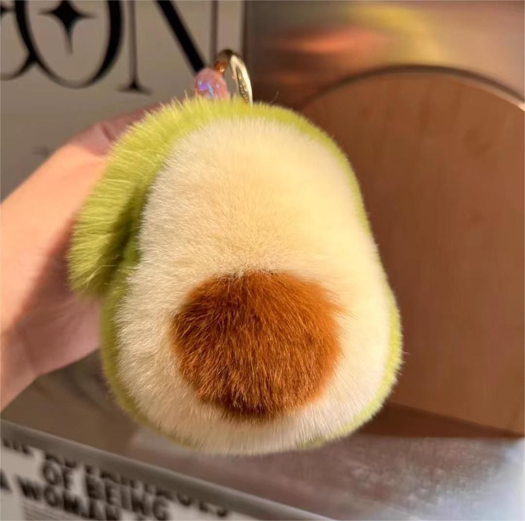 Ciondolo per borsa in pelliccia di coniglio Rex, ciondolo per portachiavi in peluche con avocado, ciondolo per borsa personalizzato con avocado, ciondolo per coppia di fidanzate_voghion.com