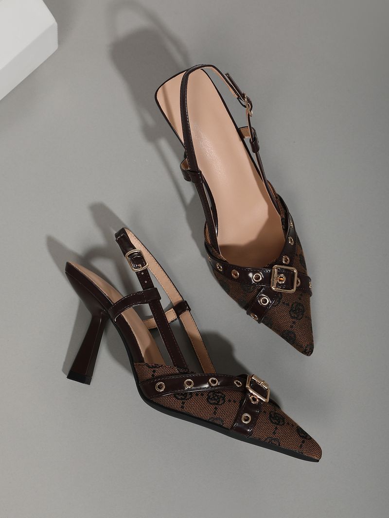 Women’s Shoes Personality Fashion All Match Single Shoes Women's High Heels Brown Pointed Toe One Strap Shallow Mouth Stiletto High Heels_voghion.com