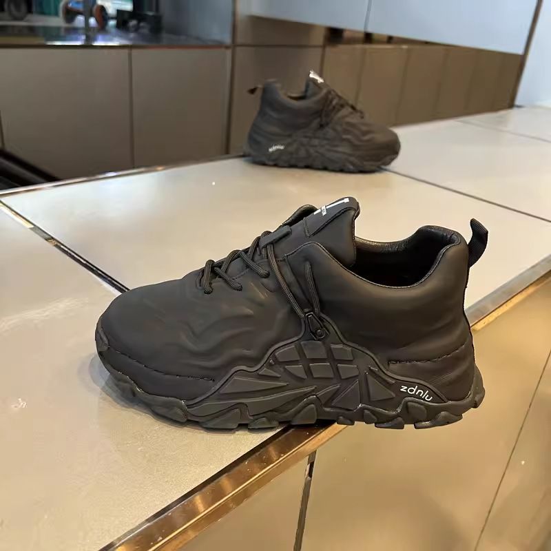 Sports in spring 2024, , thick soles, versatile, solid color tie up, fashionable and casual shoes for men_voghion.com