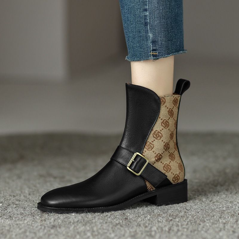 Women's Shoes Thick Heel Short Boots Retro Chelsea Boots Medium Heel Fashion Boots Slim Boots Drop Shipping_voghion.com