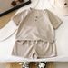 Tuta estiva per bambini a maniche corte, pantaloncini a nido d'ape a maniche corte, stile casual coreano, accuratamente selezionati._voghion.com