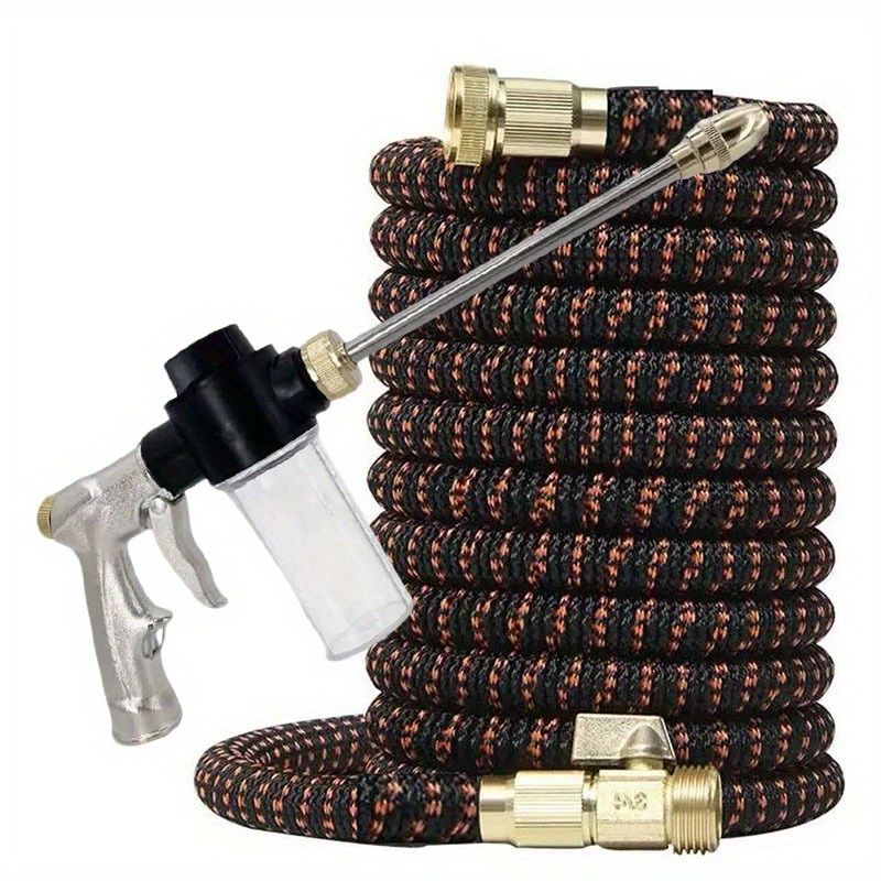 A Retractable Garden Hose Set With A High-pressure Water Gun Nozzle And US Standard 3/4-inch Connectors, Perfect For Outdoor Watering And Gardening._voghion.com