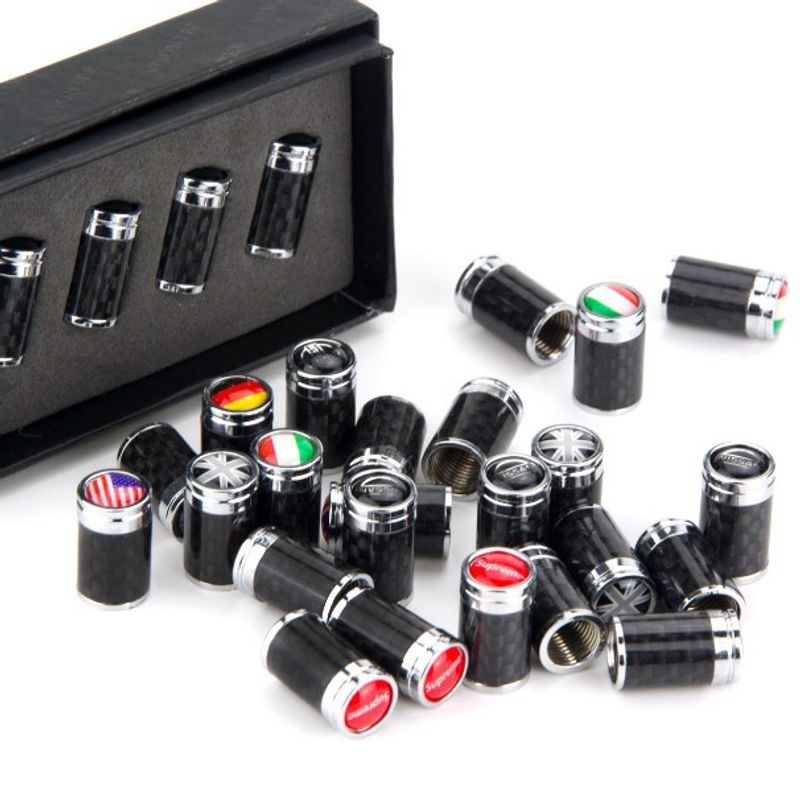 Mercedes Benz, Kia, Geely karbon fiber kapak modifikasyonu için uygundur, kişiselleştirilmiş logolu lastik valfi 4 parça_voghion.com