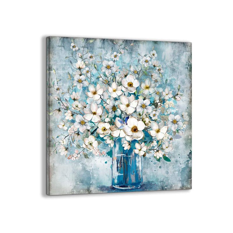 Venda imperdível Vaso Azul Flor Branca Tela Sala de Estar Sala de Jantar Banheiro Decoração de Parede Moldura Interna Pintura Pendurada_voghion.com