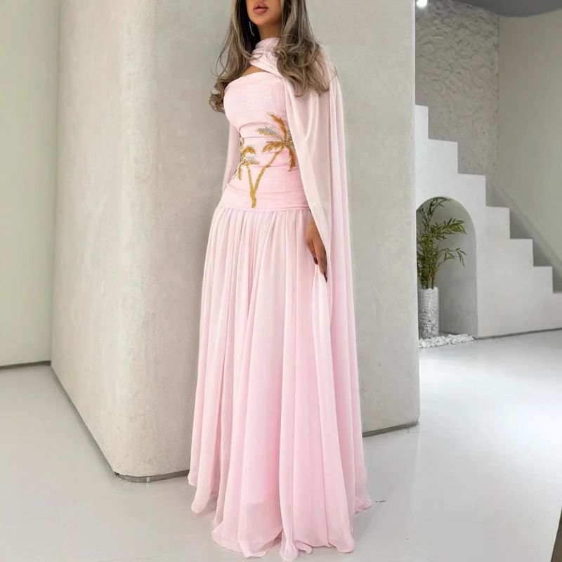 Women's Clothing Spring Sexy Chiffon Shawl Beaded Evening Dress_voghion.com