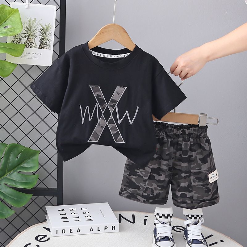 Embroidered Letter Short Sleeve Set 1-2-5 Years Old Baby Infant Clothes Boys Summer Outfit Stylish_voghion.com
