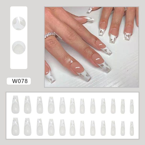 Ongles simples et élégants, motif amour blanc creux, nouvelle manucure, produit fini, ongles amovibles_voghion.com