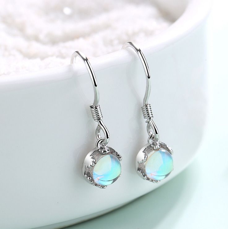 925 Sterling Silver Blue Opal Gemstone Drop Dangle Earrings D28_voghion.com