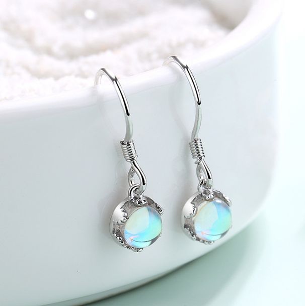925 Sterling Silver Blue Opal Gemstone Drop Dangle Earrings D28_voghion.com