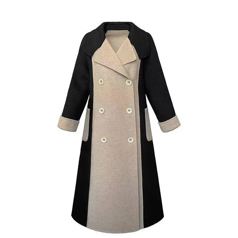 Winter new double-sided velvet wool color matching elegant Hepburn style slimming woolen coat women's long belt coat_voghion.com