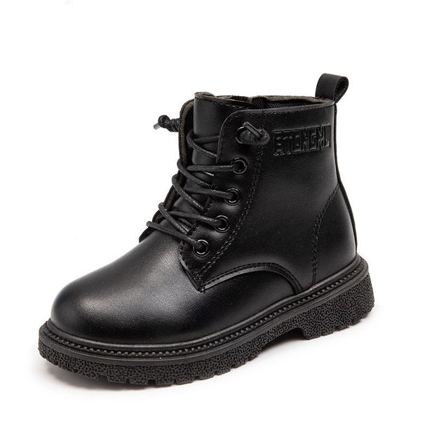 Kinderschoenen Jongenslaarzen Plus Fluwelen Leren Oppervlak Warme Britse Stijl Lage Top Leren Laarzen Winter Meisjes Zijrits Zachte Zool Schoenen_voghion.com