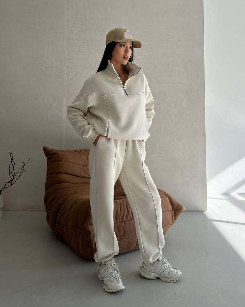 Women's Clothing Style Casual Fashion Stitching Thickened Long Sleeved Sweatshirt Trousers Suit For Women_voghion.com
