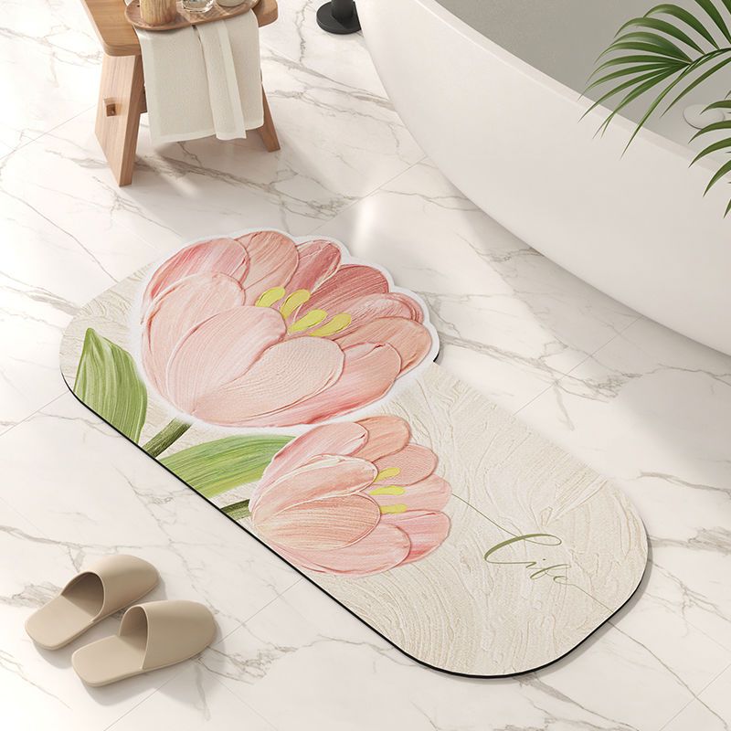 Bathroom Foot Absorbent Diatomaceous Earth Flower Non-Slip Doorway Tulip Shower Room Irregular Mat_voghion.com