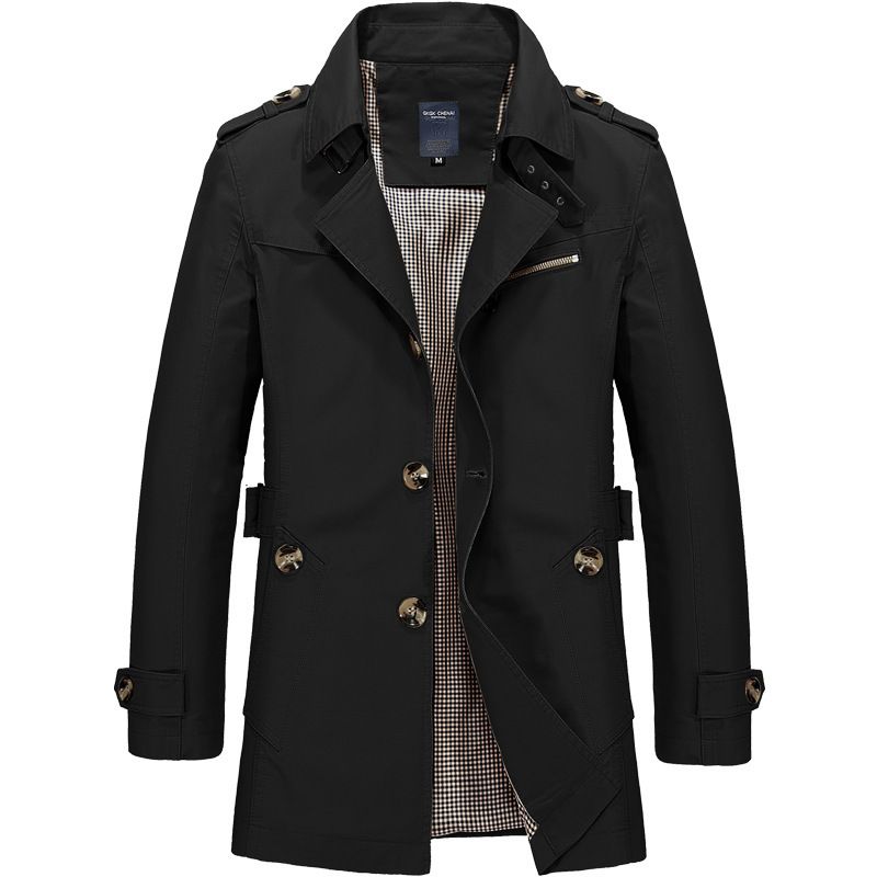 Herrenbekleidung Herren langer Trenchcoat große Baumwollgröße Jacke_voghion.com