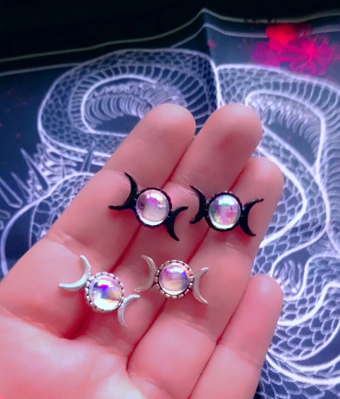 Commercio estero transfrontaliero Amazon Fashion New Triple Moon Goddess Rainbow Color Orecchini Vendita diretta in fabbrica_voghion.com