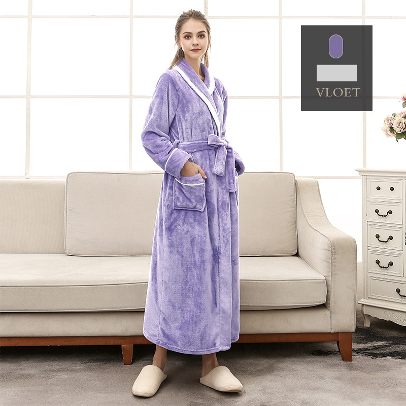 New Autumn And Winter Thickened And Long Sized Mink Velvet Couple Nightgown Men And Women Splicing Color Flannel Bathrobe_voghion.com