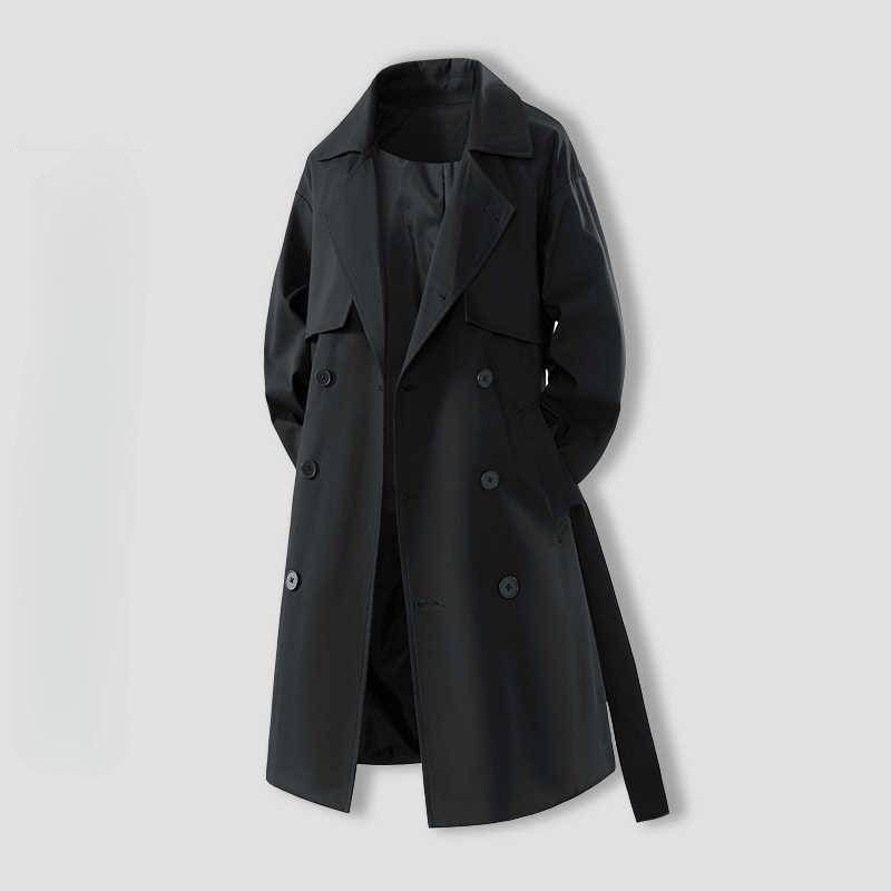 Men's Corduroy Trench Coat - Slim Fit Spring/Autumn Jacket With Belt, Stand Collar, Utility Pockets, Casual Longline Outerwear​_voghion.com