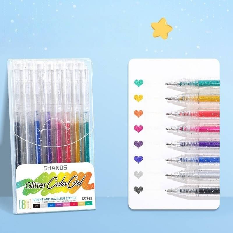 Glitzer-Gelstifte-Set – 8/12/18. Leuchtende Farben, flüssiges Schreiben, rutschfester Griff, perfekt für Tagebuchschreiben, Notizen und Basteln_voghion.com