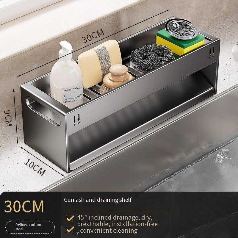 Multifunctional Kitchen Sink Drainer Rack With Towel Bar, Space-Saving Dish Drying Rack, Sturdy Carbon Steel, Modern Design_voghion.com