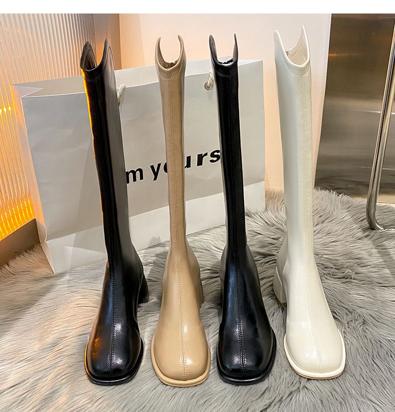 The Pure Autumn New Style Of Square-toed, Thick-heeled, High-heeled, Fashionable And Versatile Skinny High Boots_voghion.com