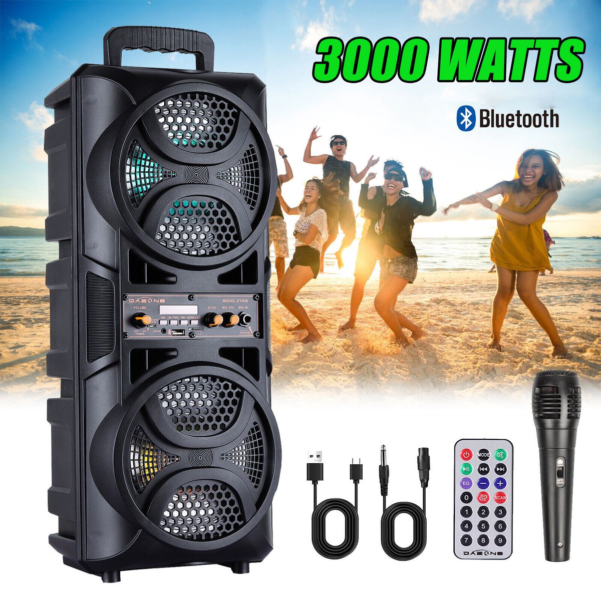 3000W Portable Bluetooth Party Speaker Sub Woofer Heavy Bass Sound System & MIC_voghion.com