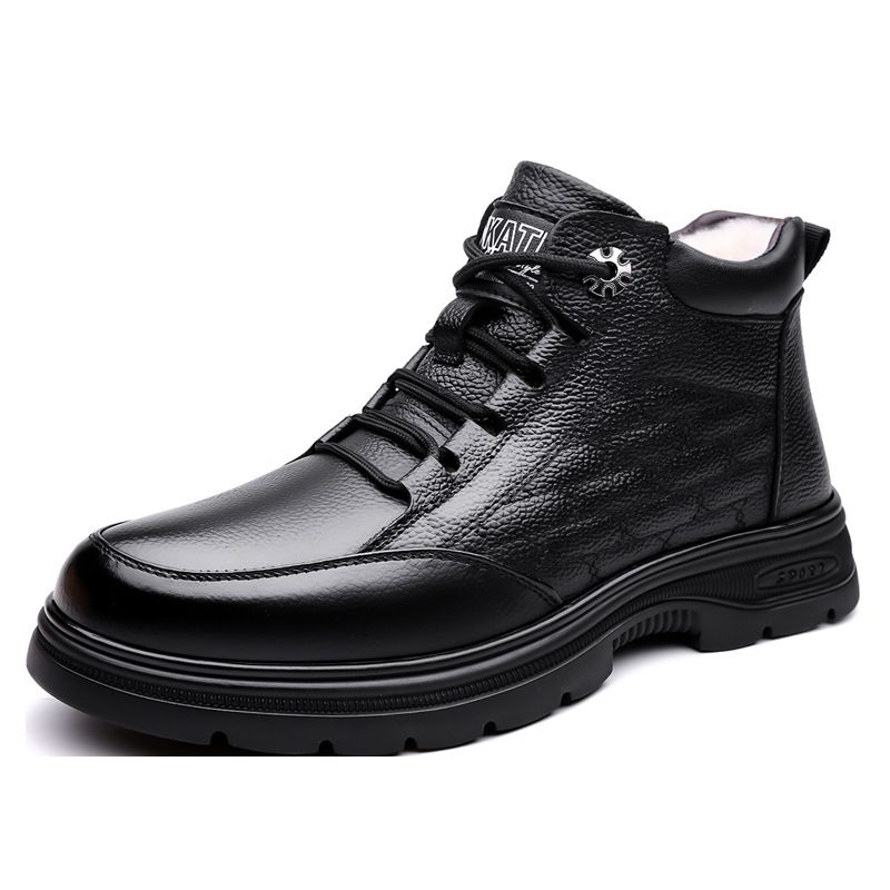 The first layer of cofskin cotton shoes men's business casual plus fleece thickened leather boots non-slip warm snow boots_voghion.com