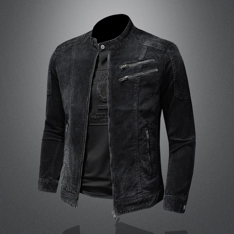 Abbigliamento da uomo Tasca con cerniera personalizzata Giacca con colletto alla coreana Cappotto da uomo di tendenza in velluto a coste_voghion.com