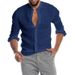 Camicia da uomo a maniche lunghe casual alla moda con colletto rialzato in tinta unita_voghion.com