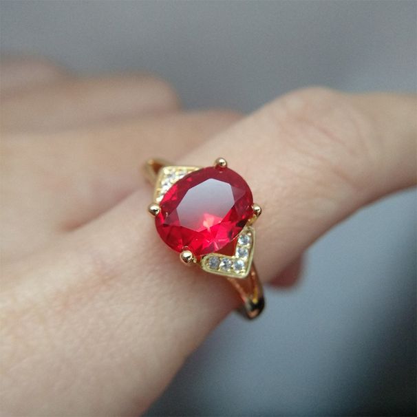 Bague rubis ajustable pour femme, plaquée or, style européen et américain, sertie de diamants micro-pavés, plaquée or jaune et rouge_voghion.com