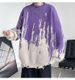 Men's Retro Knit Sweater – Oversized Casual Pullover With Tie-Dye Pattern (M-2XL, Black/Purple)_voghion.com