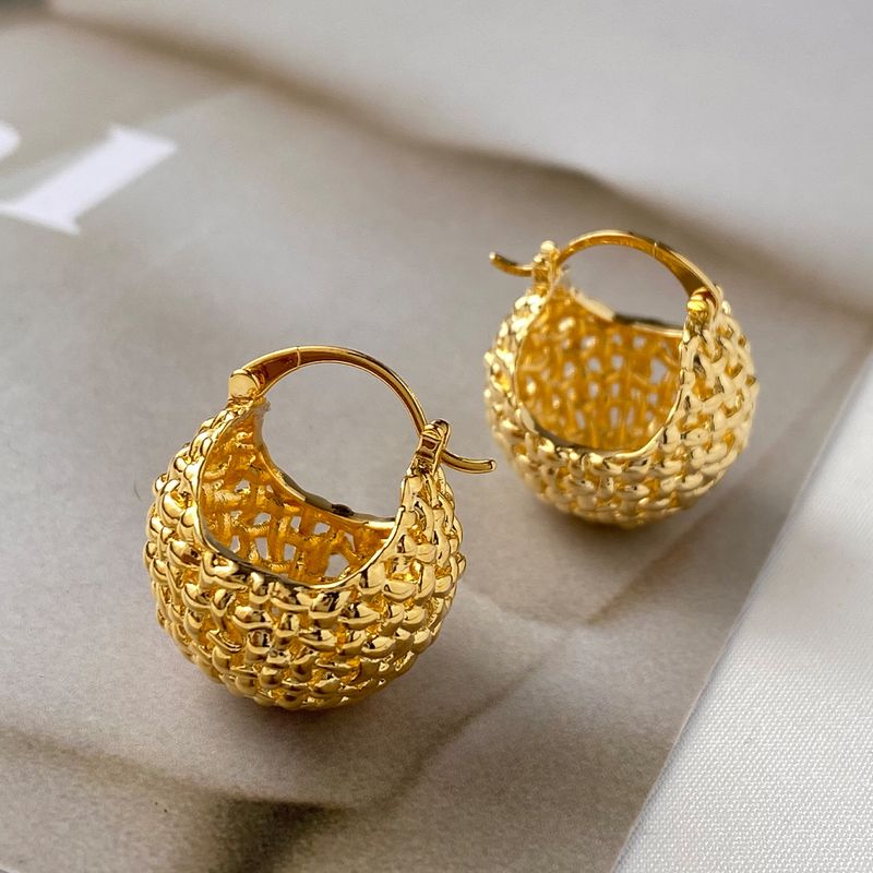 Orecchini a cestino con sfere rotonde placcate in oro, stile francese, coreano, elegante e semplice, con cuore cavo intrecciato_voghion.com