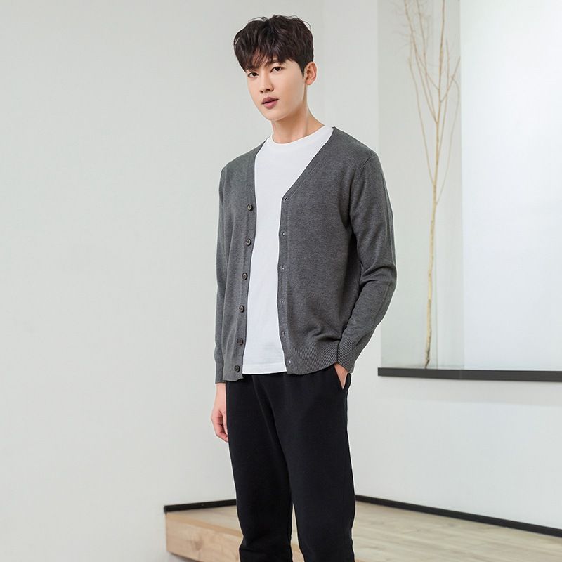 Männerkleeder Gestrickte Hemd mat oppener Basis Jonk a Mëttelalter Casual Einfache Faarf V-Ausschnëtt Schnalle Gestrickte Pullover_voghion.com