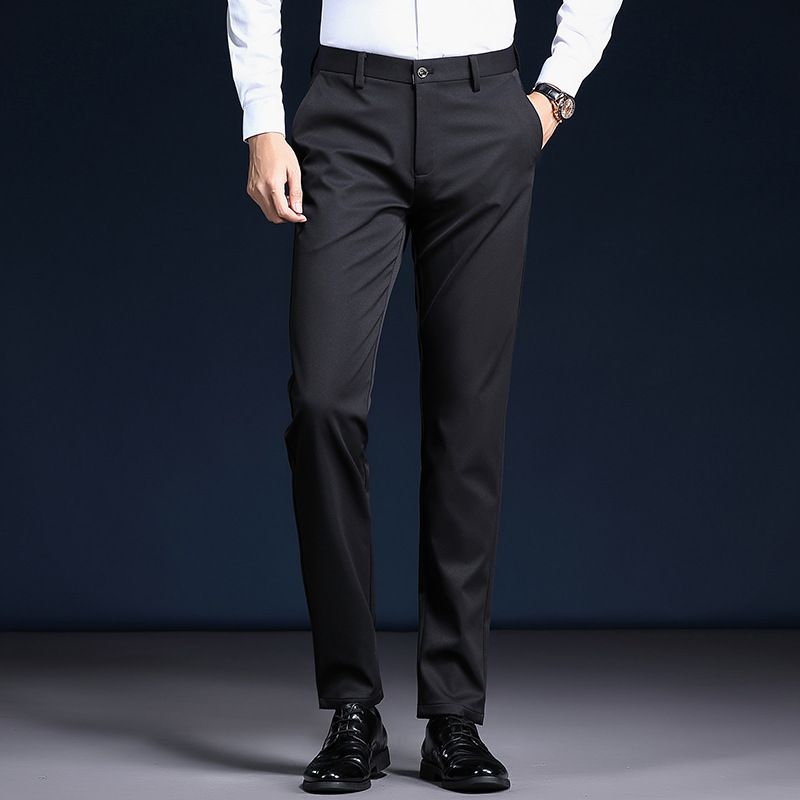 Pantalones de traje para hombre, traje formal de pierna recta sin planchado para negocios de primavera, corte ajustado, pantalones casuales de mediana edad, profesional_voghion.com