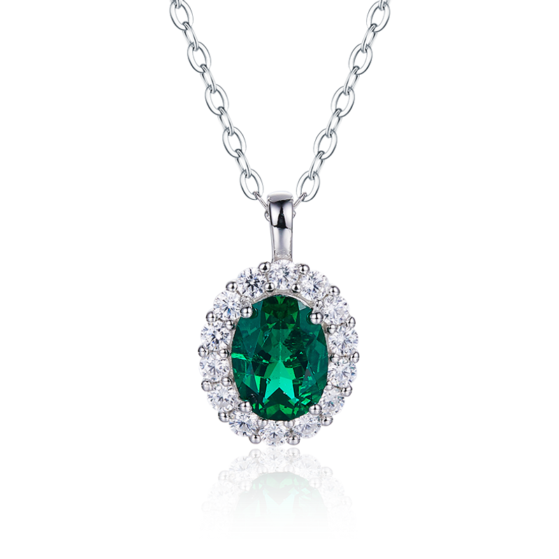 Colier placat cu aur S925, cu smarald crescut în ou, 1.0CT, pandantiv cu diamant pentru cină de nuntă_voghion.com