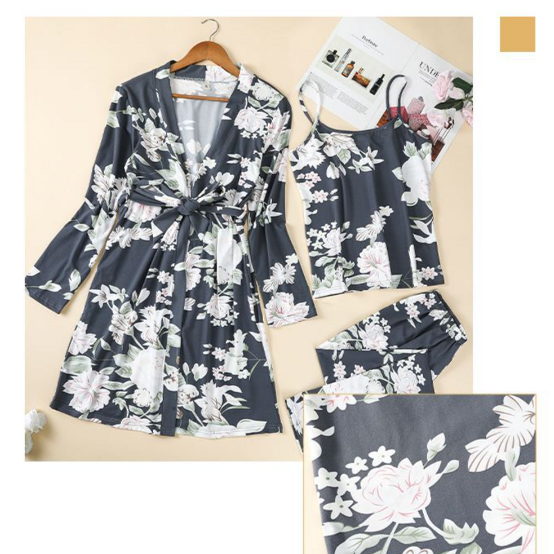 Women's Sleepwears New Pure Cotton Home Clothes Pajamas Women's Nightgown Suspenders Nightdress Trousers Three Piece Set_voghion.com
