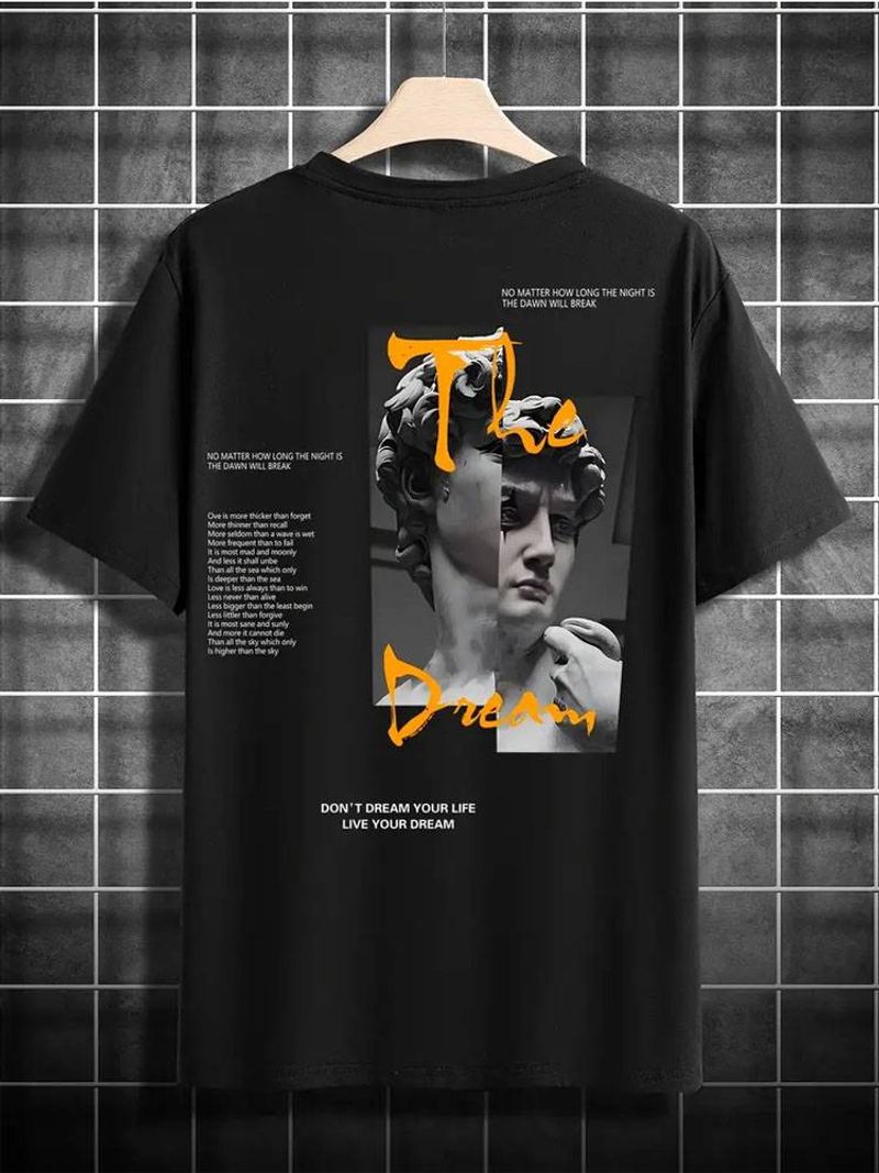 Men's 2-piece Casual Short-sleeved T-shirt With Letter Print And Round Neck, Suitable For Summer Travel, 240g Pure Cotton Clothing Fabric_voghion.com