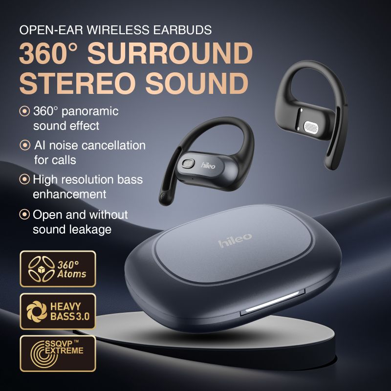 HILEO Hi93 Open Non In Ear Hanging Bluetooth Earphones With Directional Sound Transmission And Digital Display, One To Two Music Game AI_voghion.com